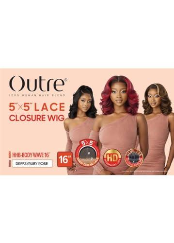 Outre Outre - 5X5 Lace Closure Wig - Human Hair Blend - Body Wave 16\" (DARK BROWN 2)