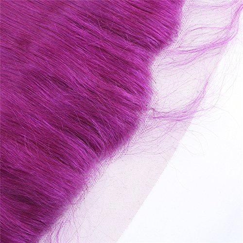 Generic New Color Purple Silky Straight Human Hair Weaves With Free Middle Three Part Frontal 13x4 Unprocessed 9A Ear To Ear Frontal With Hair Extensions 3Bundles 4Pcs/Lot (14 14 14+12 inch frontal)