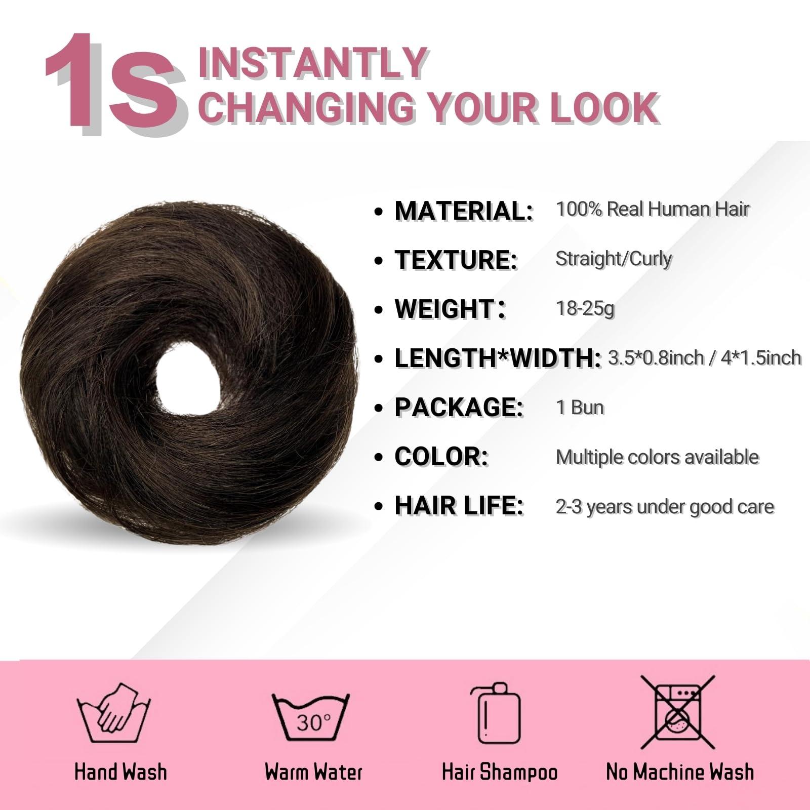 MINGATEC MINGATEC Messy Bun Hair Piece Human Hair Scrunchies 100% Human Hair, Messy Bun Hair Scrunchie Real Hair Bun Tousled Updo Chignons Stretchy Fluffy for Women Girls (Dark Brown)