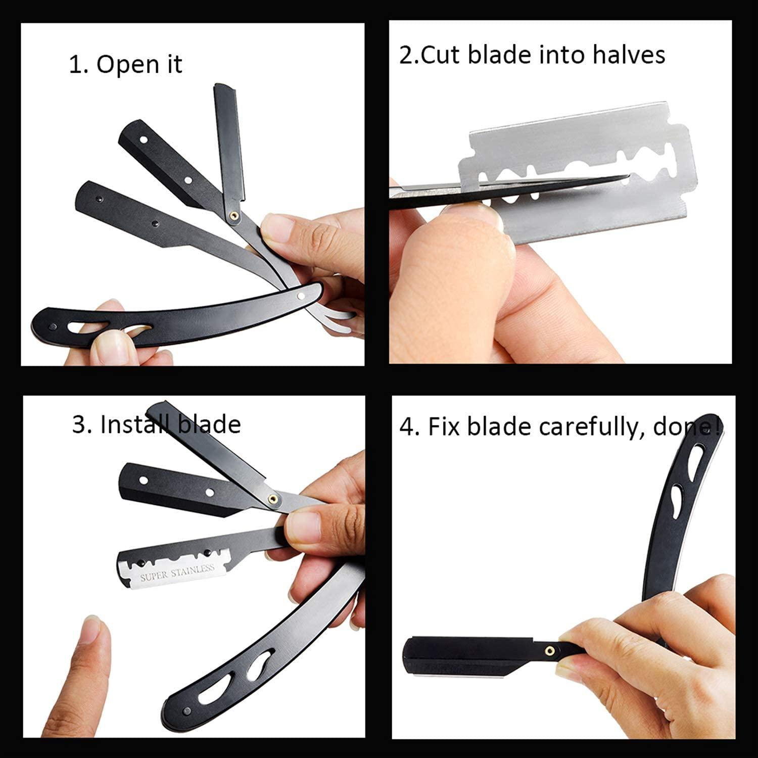 Grandslam Barber Straight Razor Kit Durable Barber Straight Edge Razor Kit with 10 Double Edge Straight Razor Blades,Shaving Bowl and Stand,Shaving Brush with Wood Handle,Shaving Kit for Men