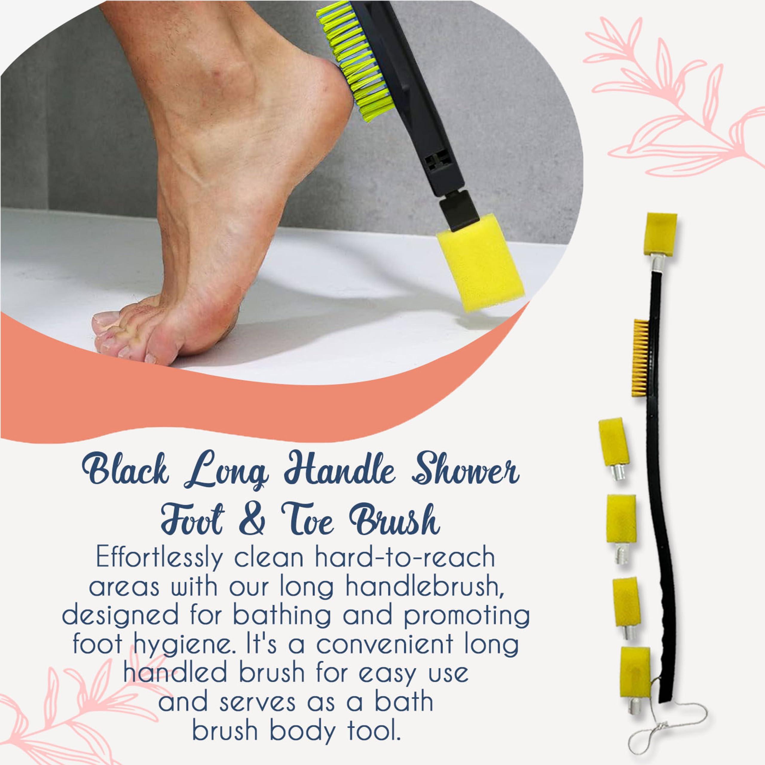 KJL Emporium KJL Emporium-Foot Brush with Long Handle for Shower-Toe Brush Cleaner and Scrubber with 4 Sponge Replacements-Foot Brush,Foot Scrubber Brush, Foot & Toe Brush with a Long Handle for Shower