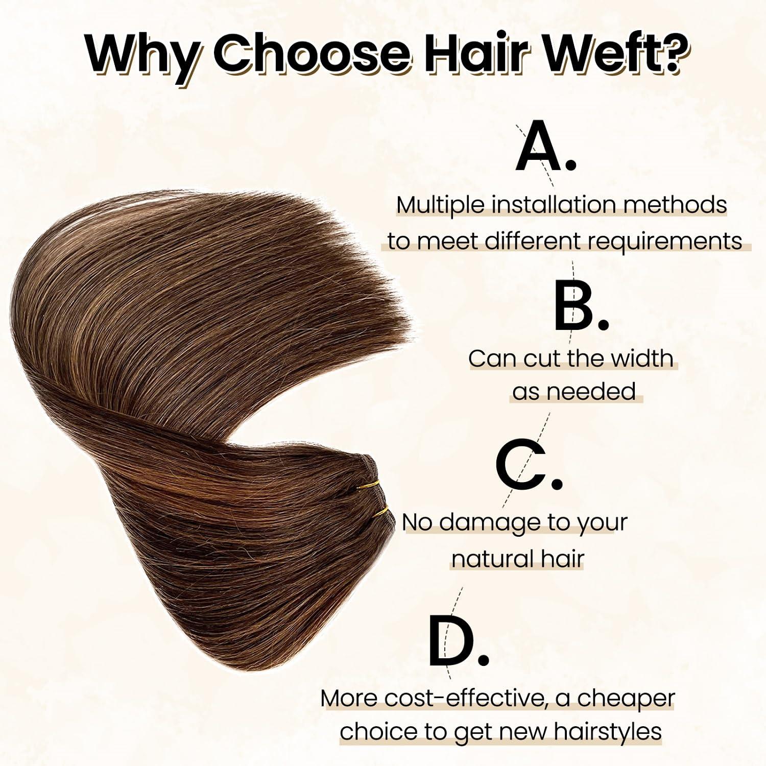 Benafee Sew in Weave Hair Bundles Ombre Dark Brown Mix Chocolate Brown Human Hair Weave Bundles 24 Inch Hand Tied Beaded Weft Hair Extensions Human Hair Extensions Sew in Hair Bundles Invisible Sew in Hair