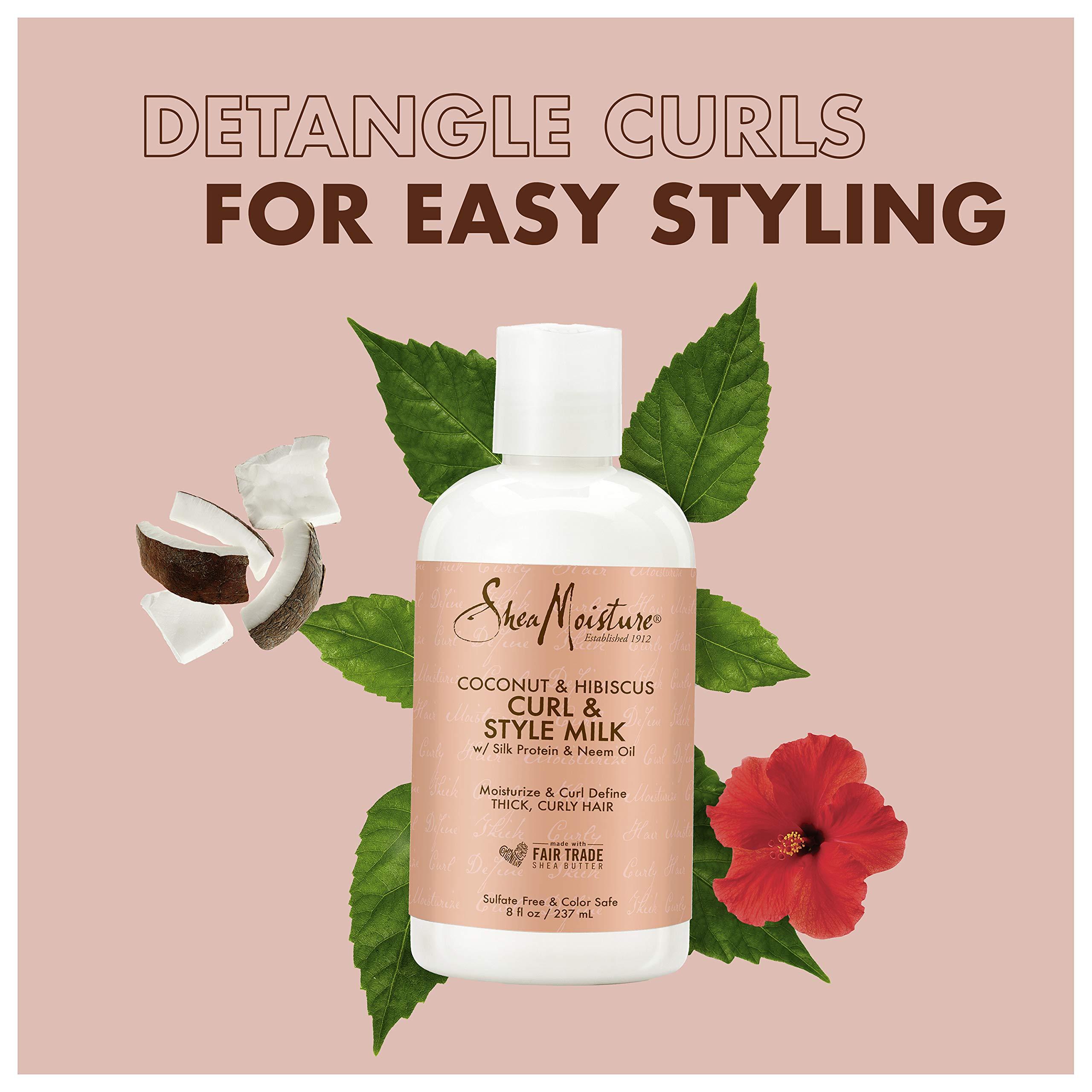SheaMoisture SheaMoisture Coconut and Hibiscus Conditioner for Dry Curly Hair Coconut and Hibiscus Sulfate Free Conditioner, 24 Fl Oz & Fair Trade Sulfate Free Coconut Hibiscus Curl & Style Milk