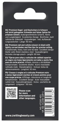 ZWILLING ZWILLING Beauty TWINOX Nail Scissors and Cuticle Scissors, 2-in-1 Scissors for Precise Cutting, Durable Stainless Steel Manicure Scissors, Matte Black, Premium Nail Care, 90 mm