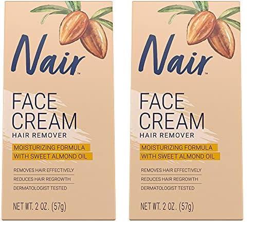 Nair Nair Hair Remover Moisturizing Face Cream, with Sweet Almond Oil, 2OZ (Pack of 2)