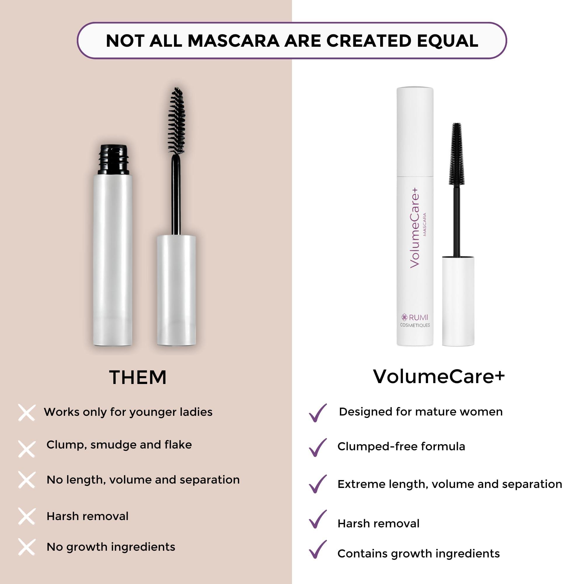 Rumi Cosmetiques Rumi Cosmetiques VolumeCare+ Mascara For Older Women - Extreme Length and Volume 2-in-1 Formula - No Clumps, Long-Wearing, Hypoallergenic Mascara For Sensitive Eyes (Natural Black)