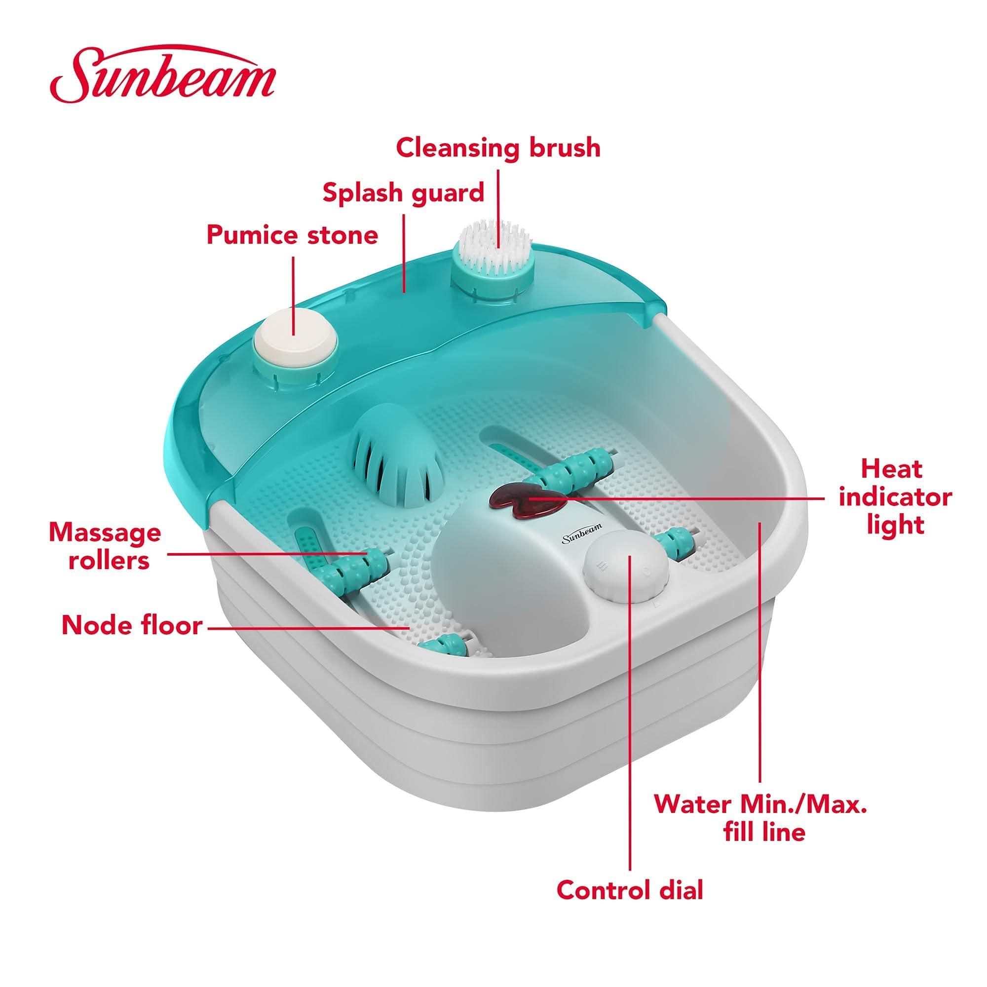Sunbeam Sunbeam Deep Reservoir Aqua Therapy Foot Spa Foot Bath with Heat, Bubbles, Massage Rollers with Exfoliating Brush and Pumice Stone Pedicure Attachments, Extra Long Basin