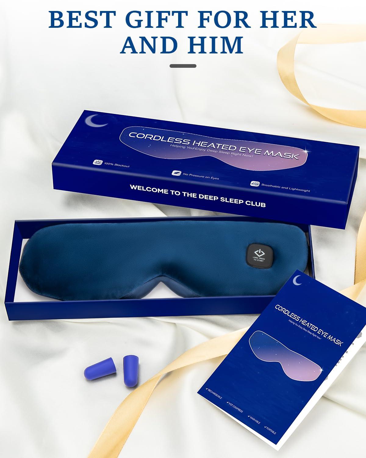 zinpaza Cordless Heated Eye Mask for Dry Eyes, Blocking Light Sleeping Mask Warm Eye Compresses Electric Eye Heating Pad for Stye Eye Treatment Blepharitis Sinus Migraine Gifts for Woman Man