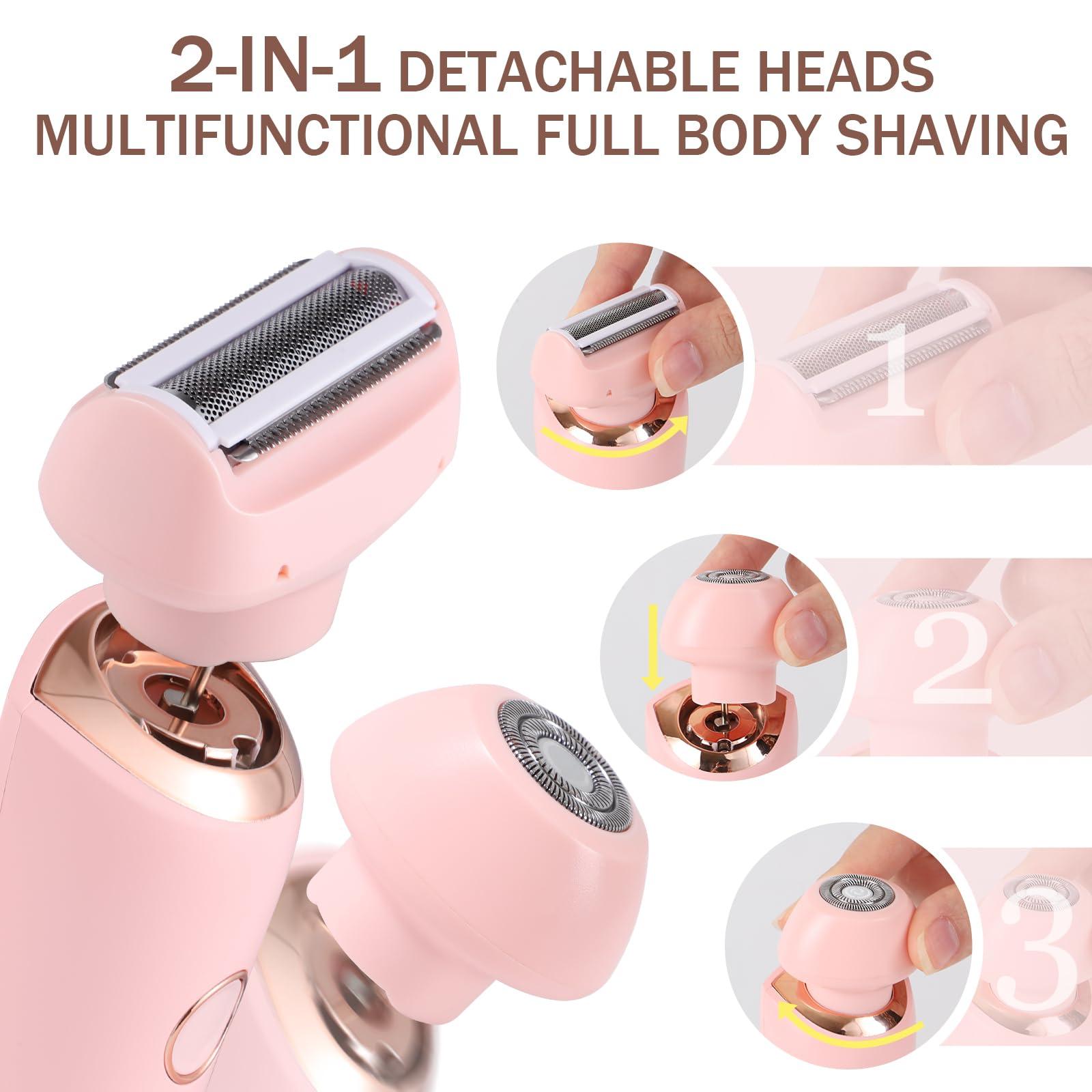 Boderi Electric Razors Shaver for Women, 2 in 1 Women Electric Razor for Leg Arm Face Pubic Area, Cordless Bikini Trimmer Hair Removal Portable Electric Shaver for Travel