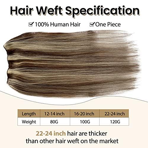 Benafee Sew in Hair Extensions Human Hair 14” Double Weft Sew in Weft Hair Extensions Dark Brown to Bleach Blonde Human Hair Weave Bundles Hand Tied Weft Hair Extensions Human Hair Sew in Hair Extensions