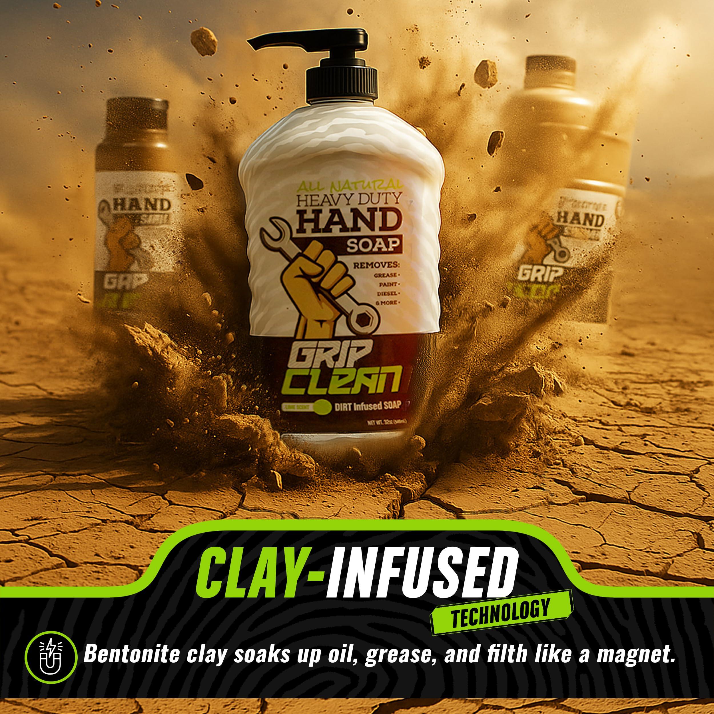 Grip Clean Grip Clean - Hand Cleaner for Mechanics  Heavy-Duty Mechanic Soap, Liquid Hand Soap with Natural Pumice & Clay to Absorb Tough Grease, Oil & Dirt  Moisturizing Coconut Oil, Lime Scent (32oz)