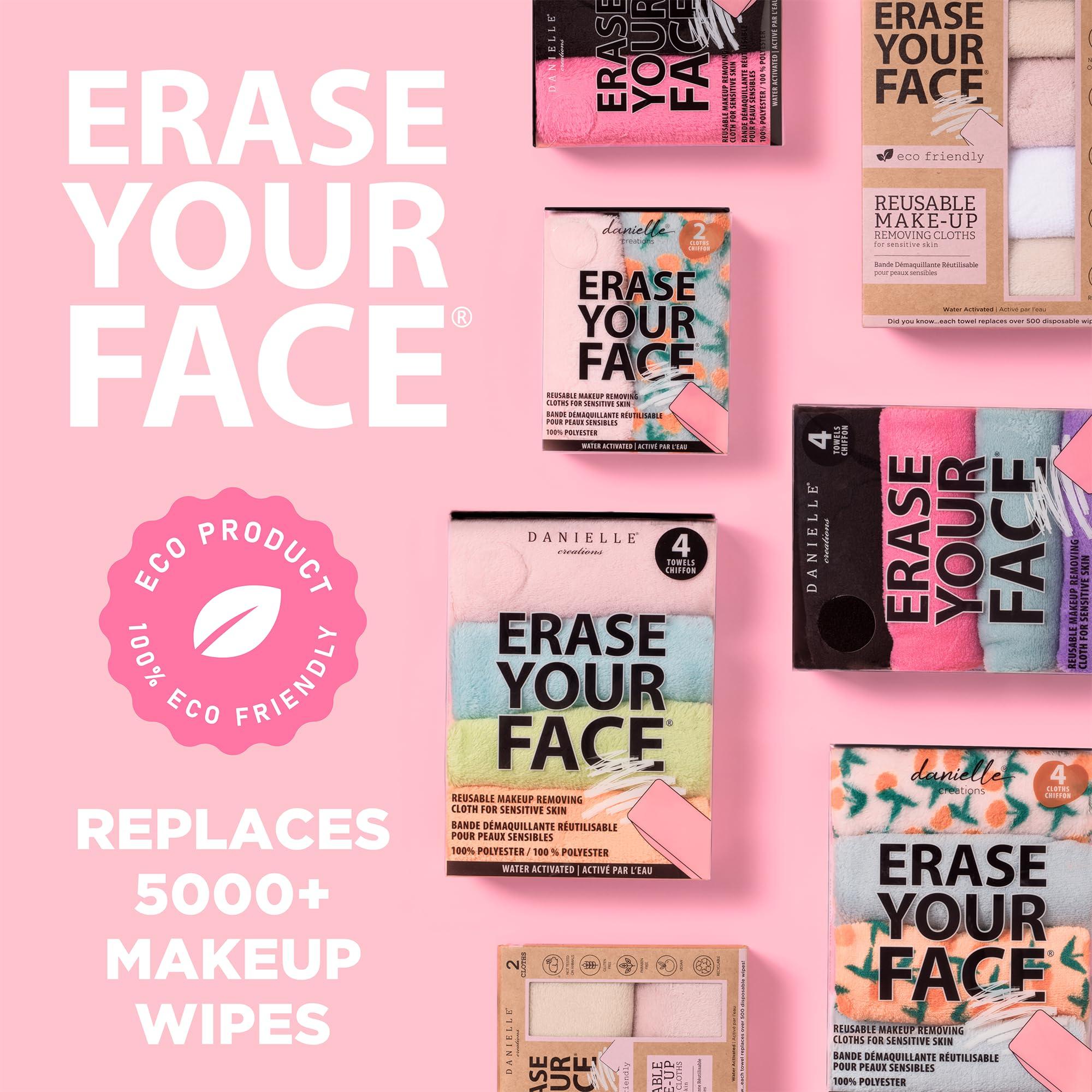 ERASE YOUR FACE ERASE YOUR FACE Makeup Remover Cloths - Reusable Microfiber Face Towels to Cleanse & Remove Makeup - Water Activated, Dual-Sided Design for Easy Use (4 Count)