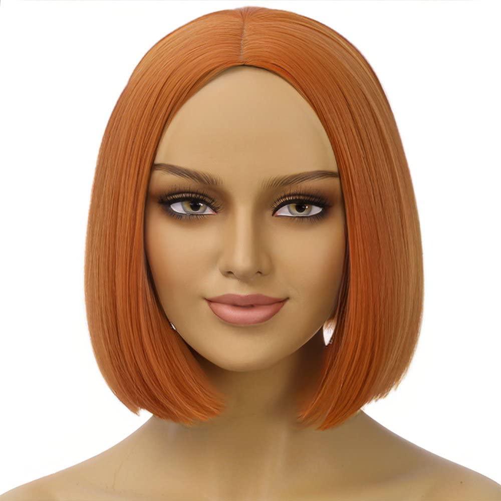 Ufindcos Ufindcos Dark Orange Wig Bob Wig Short Straight Hair Wigs Middle Part for Women Girls Synthetic Heat Resistant Halloween Costume Party Wig with Wig Cap