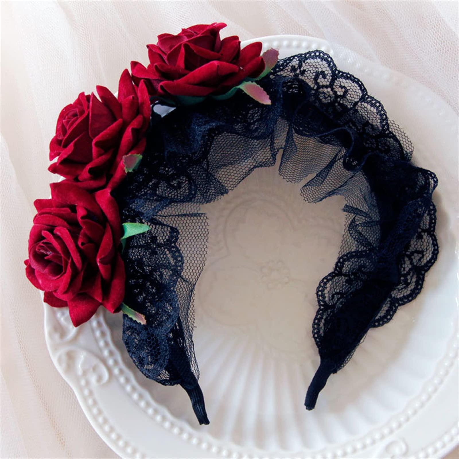 MEELYHOME MEELYHOME Rose Headband Rose Flower Crowns For Women Goth Headband Goth Crowns Lace Headband Gothics Tiaras Headpiece Rose Headband