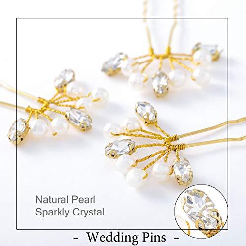 Barode Barode Bridal Hair Pins Bride Crystal Pearl Bead Hair Pins 3 Pieces (Gold)
