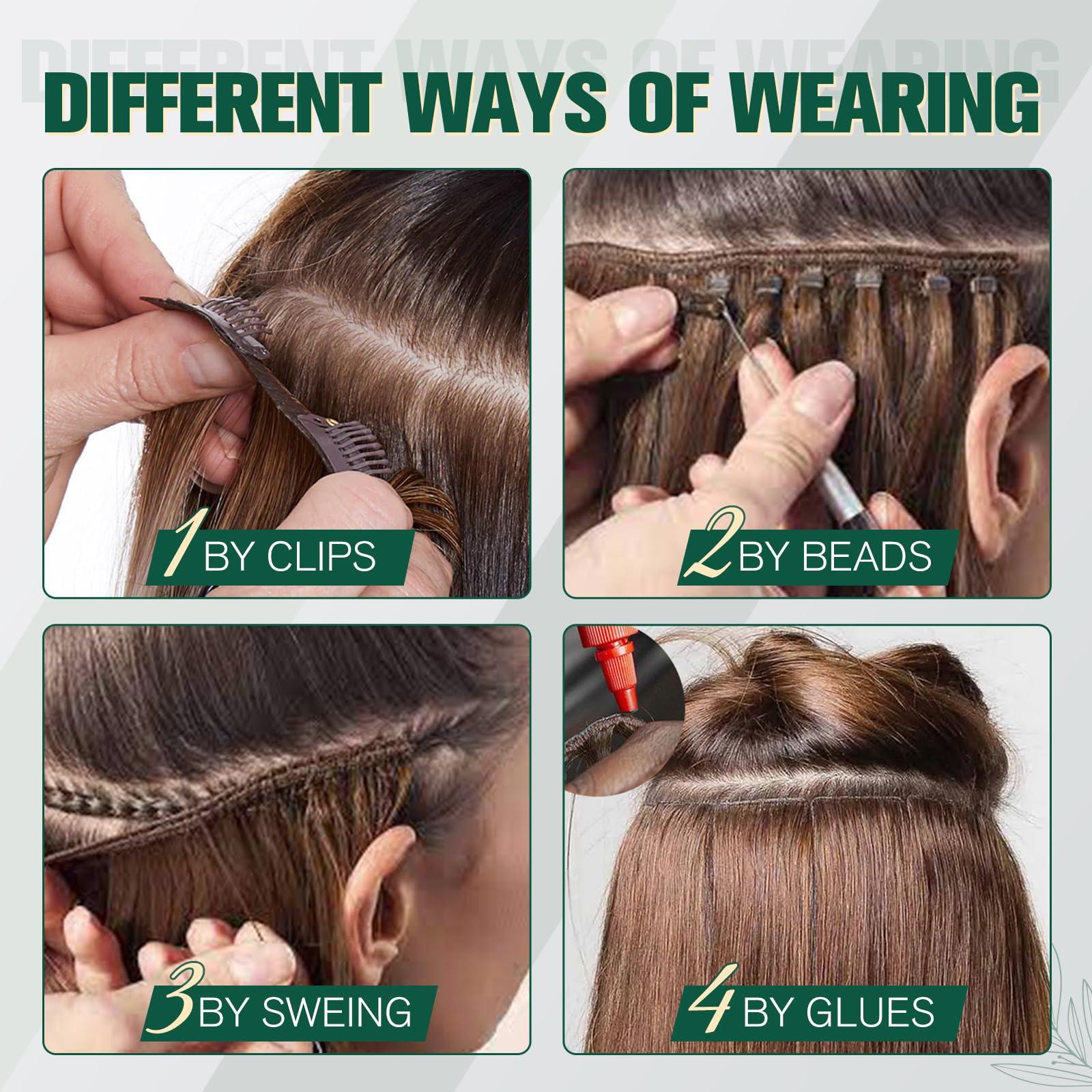 RUNATURE RUNATURE Bundles Dark Blonde Hair Weft Extensions Human Hair Straight Clip in Hair Extensions 18 Inch