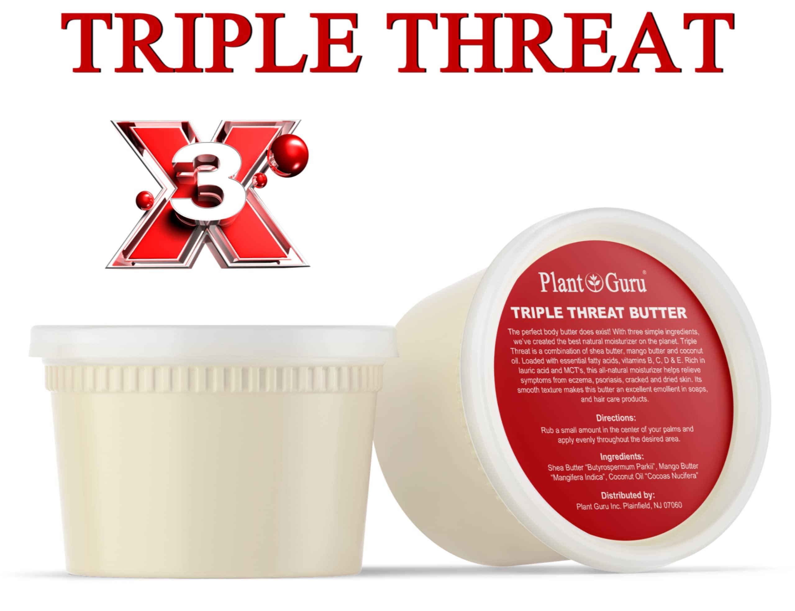 Plant Guru Triple Threat Body Butter 14 oz. - Blend of Shea, Mango & Coconut Oil - 100% Pure Natural Raw Unrefined Moisturizer For Dry Skin, Face And Hair. Great For Lip Balm and Soap Making