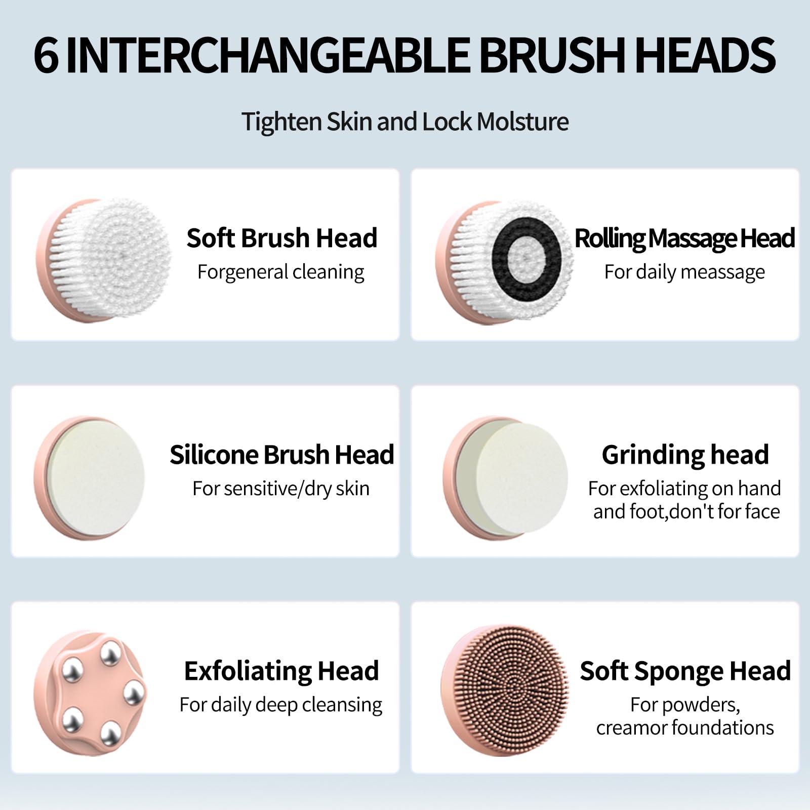 ViQure VIQURE Electric Facial Cleansing Brush,8-in-1 Face Cleansing Brush with Hot & Cold Compress, 6 Brush Heads, 3 Spin Speeds, Waterproof face Scrubber for Exfoliating, Deep Cleansing,Massaging (Pink)