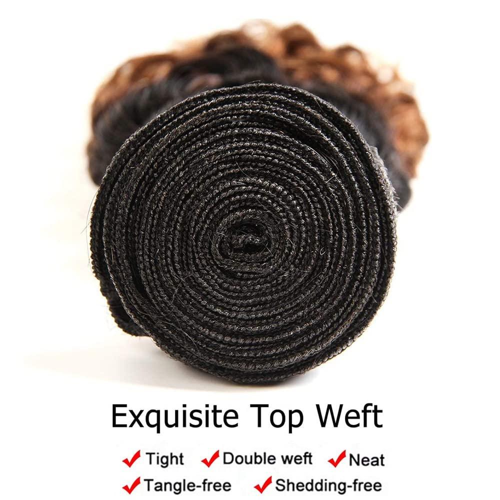 LadrXadr 1B/30 Kinky Curly Bundles Ombre Brown Human Hair Bundles Mixed Length 3 Bundles 20 22 24 Inch Two Tone Black and Brown Bundle Ombre Kinky Curly Bundles Hair Extensions for Women