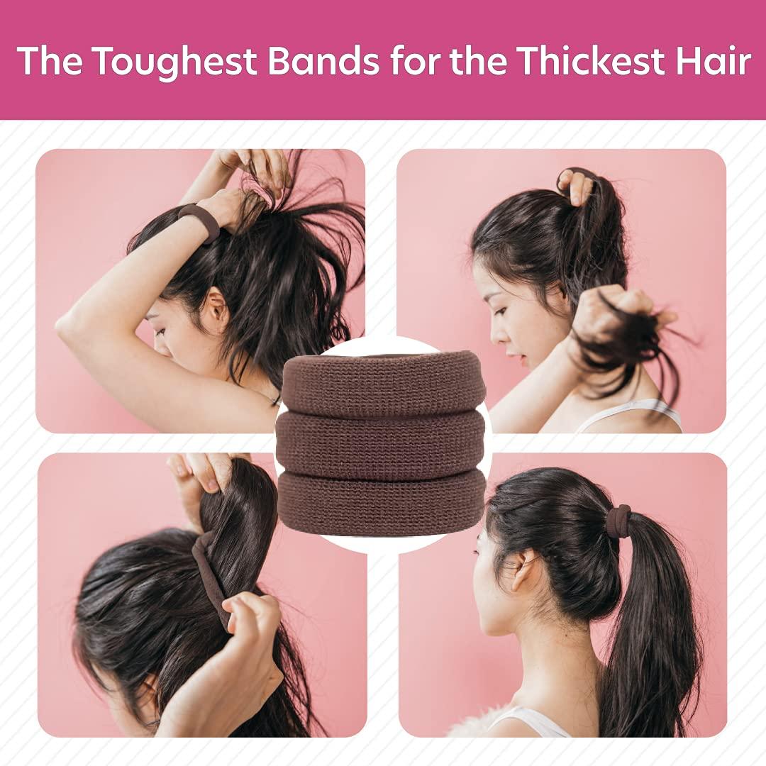 Burlybands Burlybands Large Hair Ties for Thick Heavy or Curly Hair. No Slip No Damage Seamless Ponytail Holders Scrunchies Sports Thick Hair Ties (Black 8 Pack + Brown 3 Pack)
