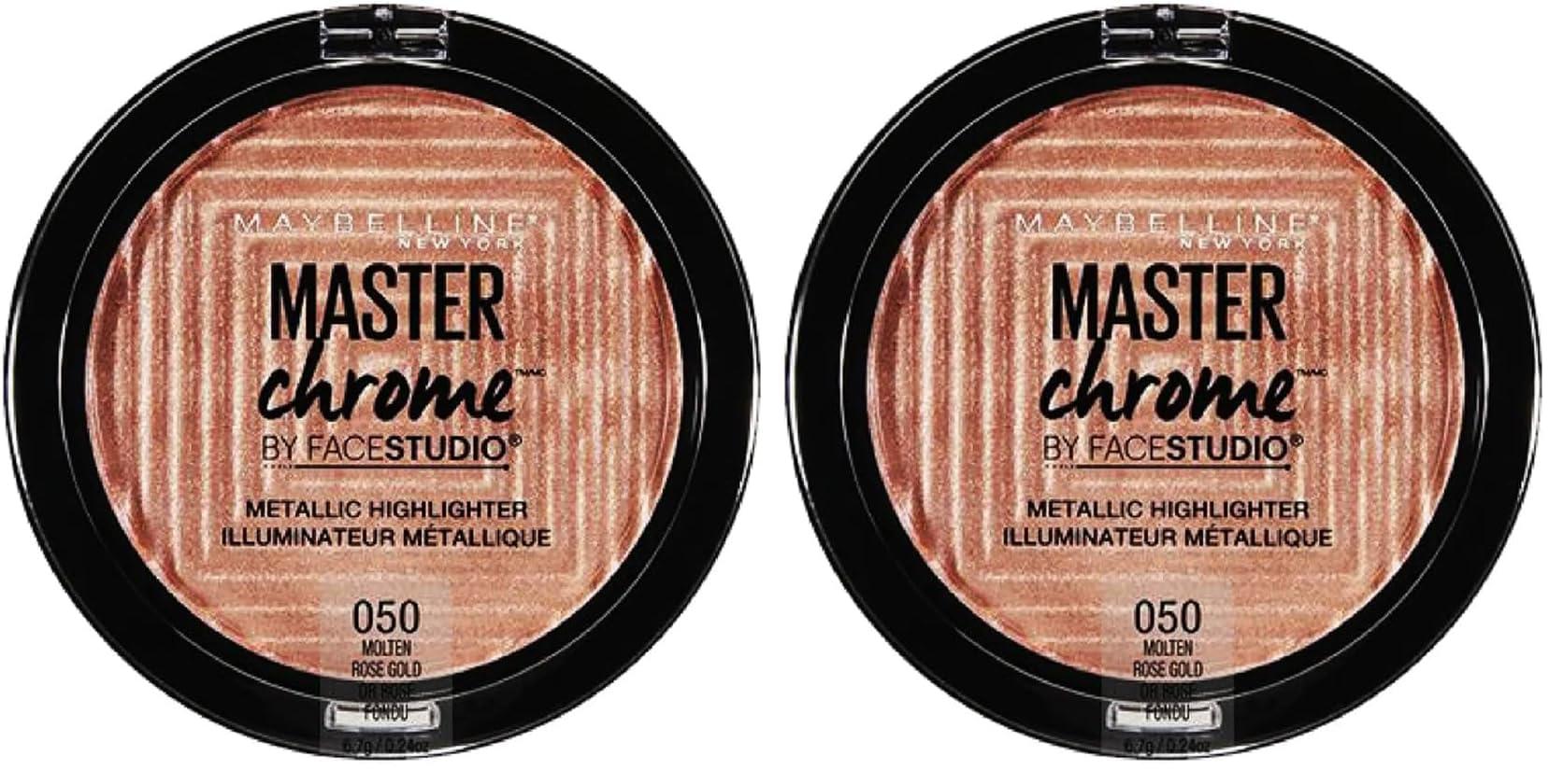 MAYBELLINE Maybelline New York Facestudio Master Chrome Metallic Highlighter Makeup, Molten Rose Gold, 0.24 Ounce (Pack of 2)