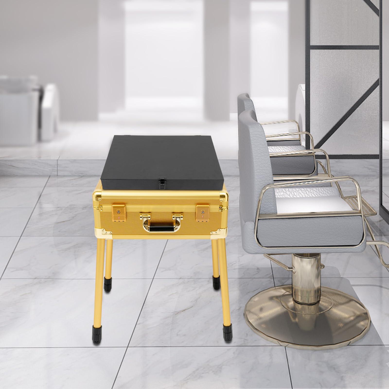 Batsueao Barber Tool Box, Barber Case, Mobile Barber Station, Professional Barber Toolbox, Tool Box Organizer (Gold)