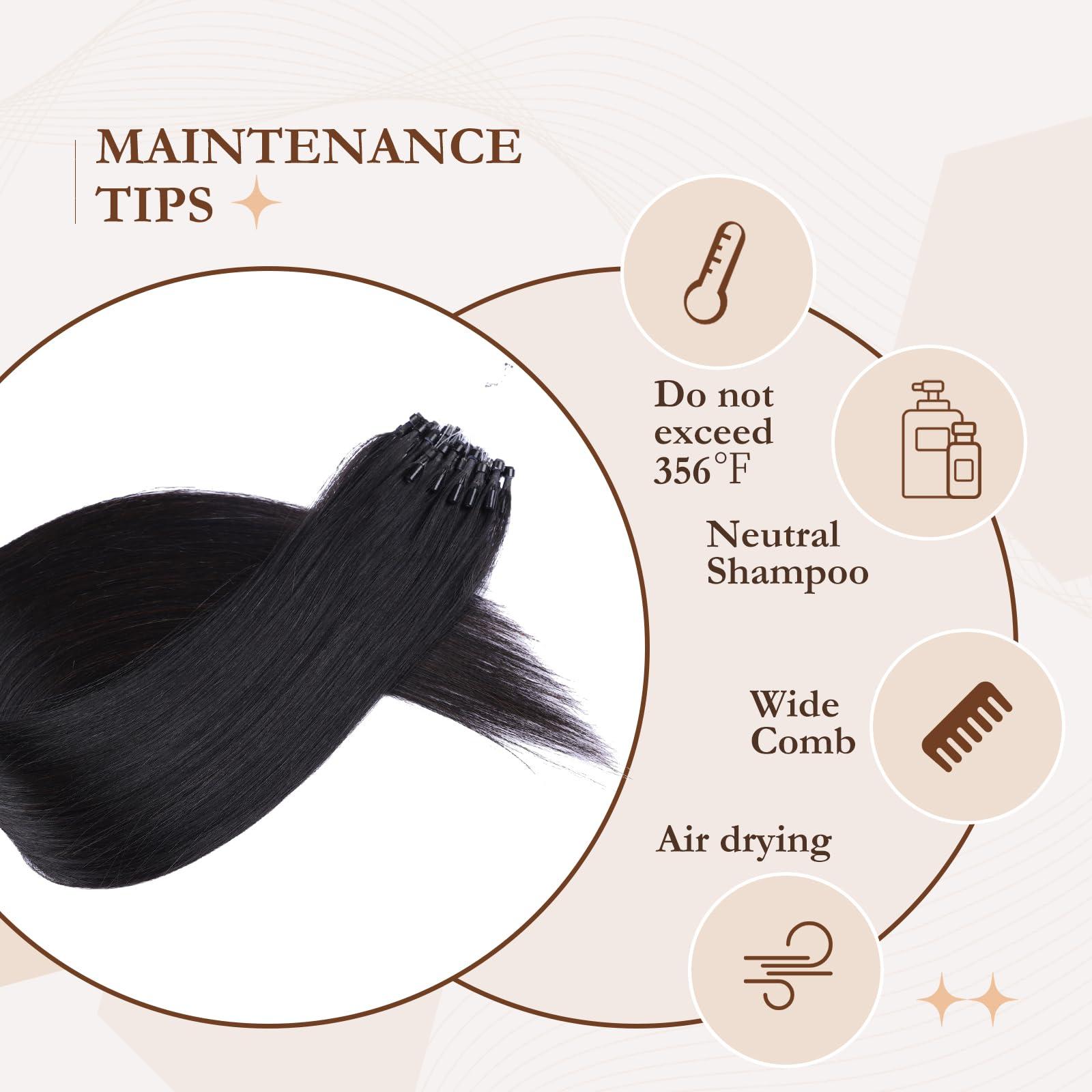 Eliysako Microlink Hair Extensions Human Hair 50g 20inch(#1) Natural Black Micro Link Hair Extensions Human Hair Microbead Hair Extensions Microloop Hair Extensions Human Hair For Women