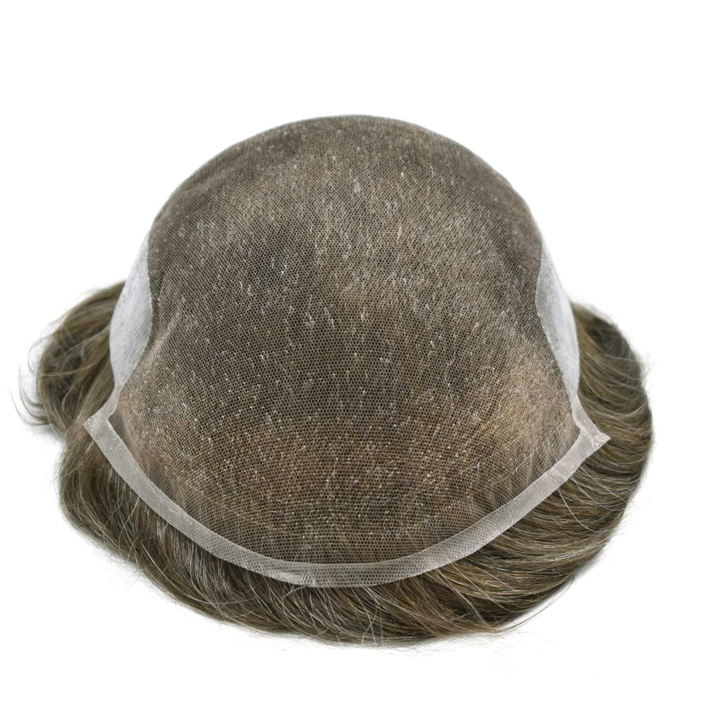 Generic Mens Toupee Hair System for Men Lace Front Toupee Hair Replacement Pieces Real Human Hair Mens Lace Hairpiece Bleached Knot Natural Hairline#1810 18# MEDIUM BLONDE+10% GRAY 100% density8x10