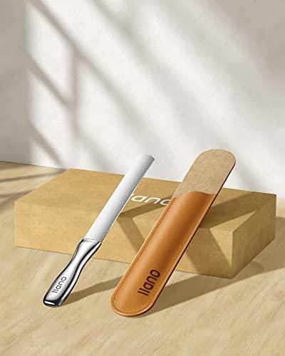 llano llano Metal Nail File, Stainless Steel Nail Files for Natural Nails with Leather Case, Medical Grade Double Sided Toenail Files for Thick Nails, Professional Fingernail Files for Women Men and Seniors