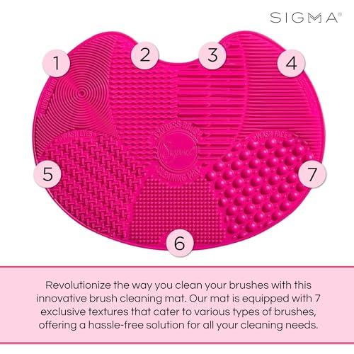 Sigma Beauty Sigma Beauty Makeup Brush Cleaner Mat  Sigma Spa Express Silicone Makeup Brush Cleaning Mat with Suction Cups for Cleaning Makeup Brushes, Compact Design Fit for Any Travel Makeup Kit (Pink)