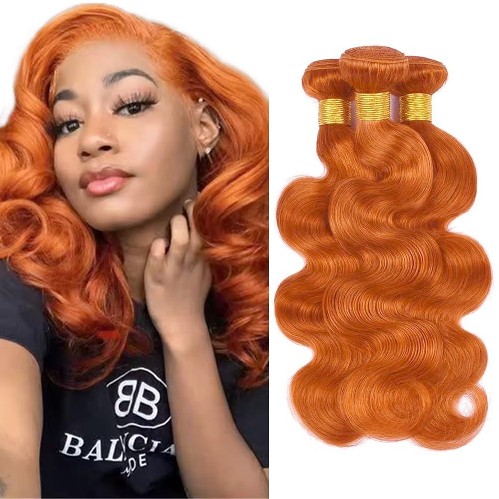 WuvuSnm Ginger Human Hair Bundles #350 Body Wave Bundles Burnt Orange Human Hair Bundles 12 14 16 Inch Ginger Body Wave Bundles for Women