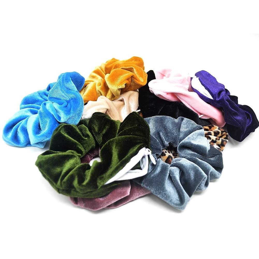 Fifwumang Premium Velvet Scrunchie with Zipper Pocket - 10 Pcs Scrunchy Hidden Hair Scrunchie Ponytail Holder Elastic Bands Gift for Friend (10PACK) Multicolor