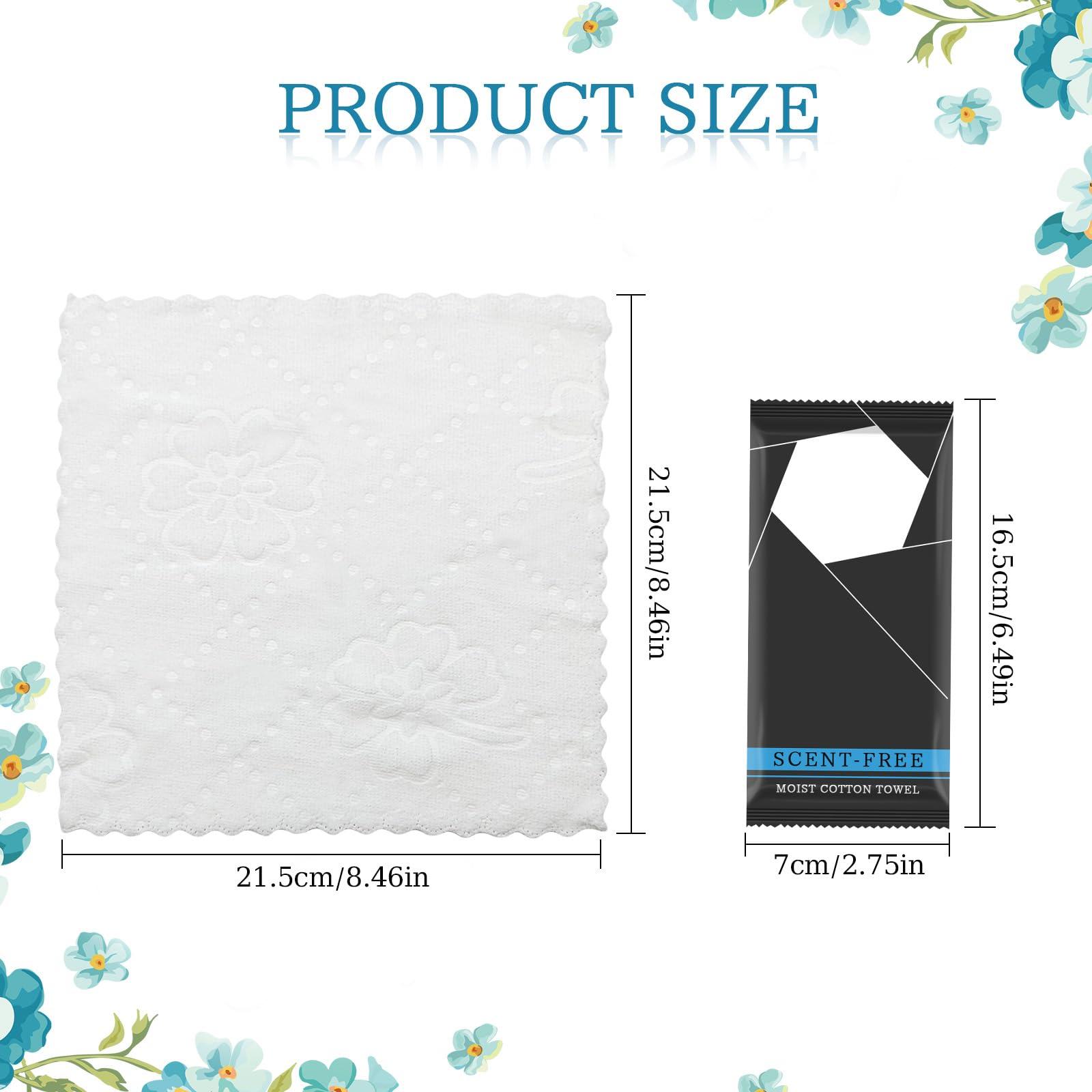 PSPIKXEG 150 Count White Moist Towel Towelettes Individually Wrapped,8.5\'\'x8.5\'\' Unscented Disposable Wet Hand Towels Bulk,Single Use Individually Wrapped Washcloths for Travel Camping Sport Spa Party,Wedding