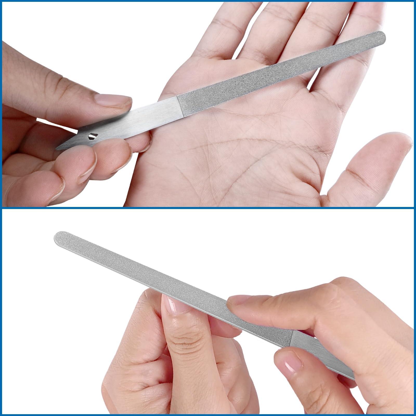 HomeyEra Metal Nail File (2 Pack) with Sharp Pointed Tip, Fingernail Files 8 for Natural Nails Stainless Steel Nail Filer Heavy Duty Sapphire Grit Double Sided Manicure Pedicure Toenails Tools