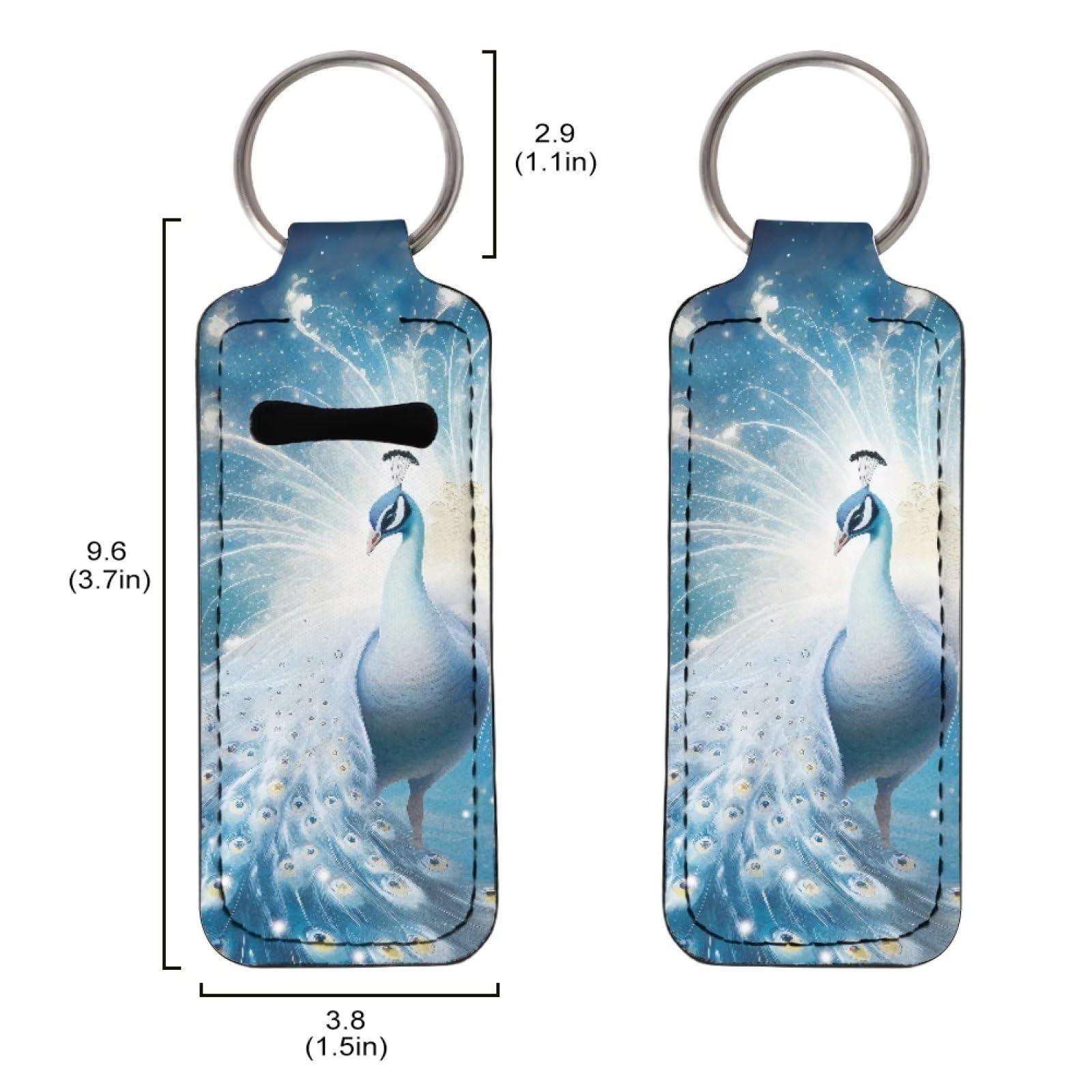 Advocator Advocator Chapstick Holder Keychain with Metal Clip Women Girls Lip Balm Holder Chapstick Keychain Holder for Travel, Peacock White Cute Animal Pattern