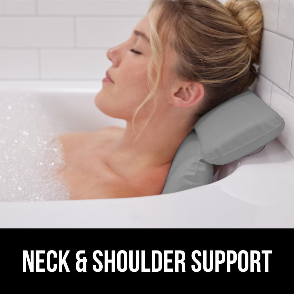 Gorilla Grip GORILLA GRIP Bath Pillow for Tub, Improved Suction Cups, Luxury Bathtub Pillows, Headrest for Neck and Back Support, Relaxing Home Spa, Hot Tubs and Bathroom Essentials, Gifts for Women, 2 Panel Gray
