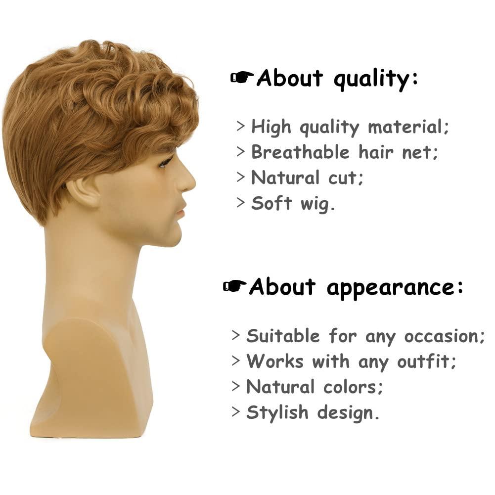 Tseses Tseses Curly Blonde Short Wigs for Men Fluffy Natural Layered Synthetic Blonde Wig Halloween Cosplay Hair Wig for Male Guy (Blonde)