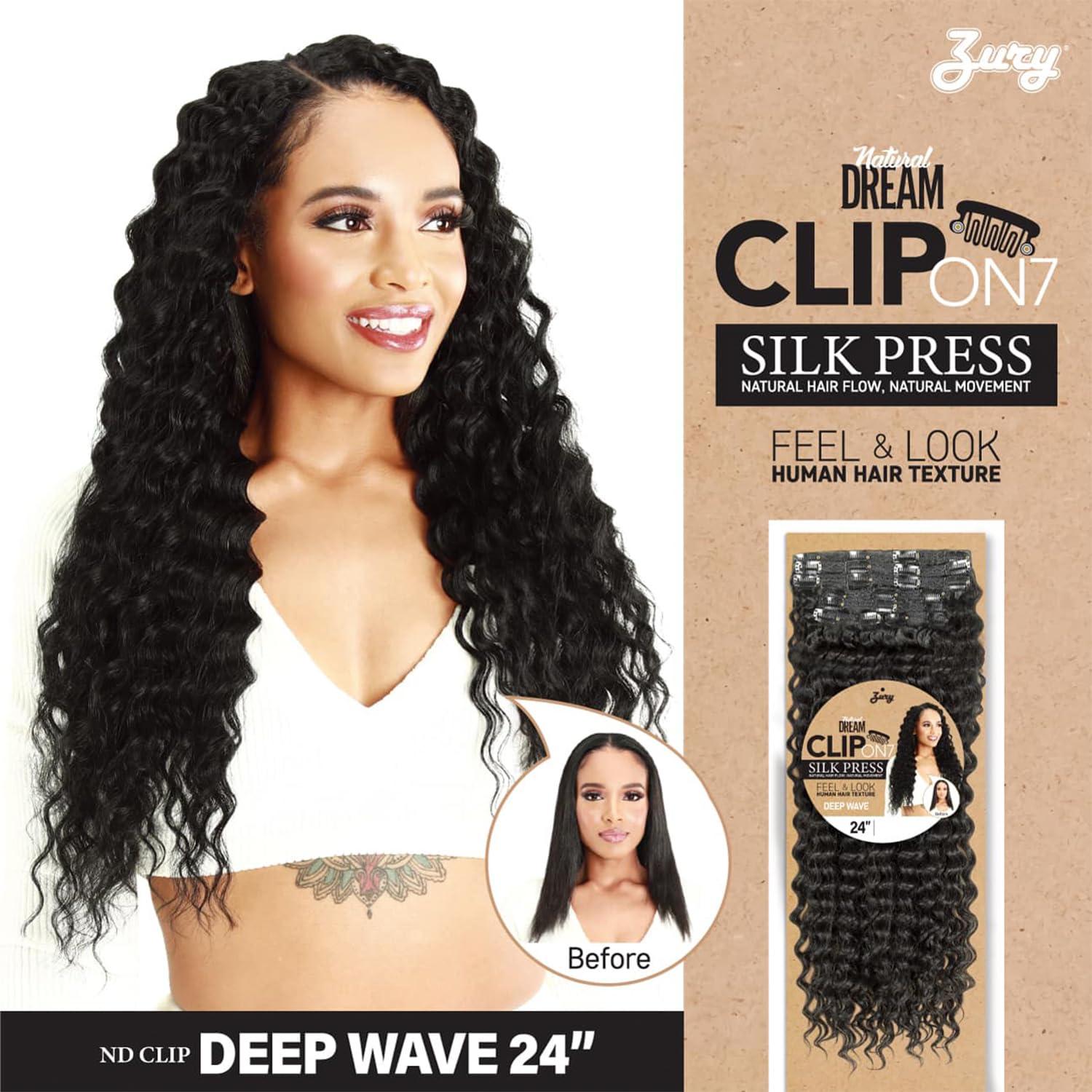 Zury Royal Zury Weave Natural Dream Silk Press Clip On 7Pcs Deep Wave 24\" (OREO CARAMEL(27/30/613))