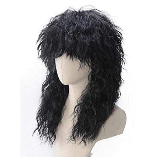 magic acgn magic acgn Black Curly 70s 80s Wig Halloween Costumes Wig 80s themed authenic Rocking Punk Rocker Mullet Wig