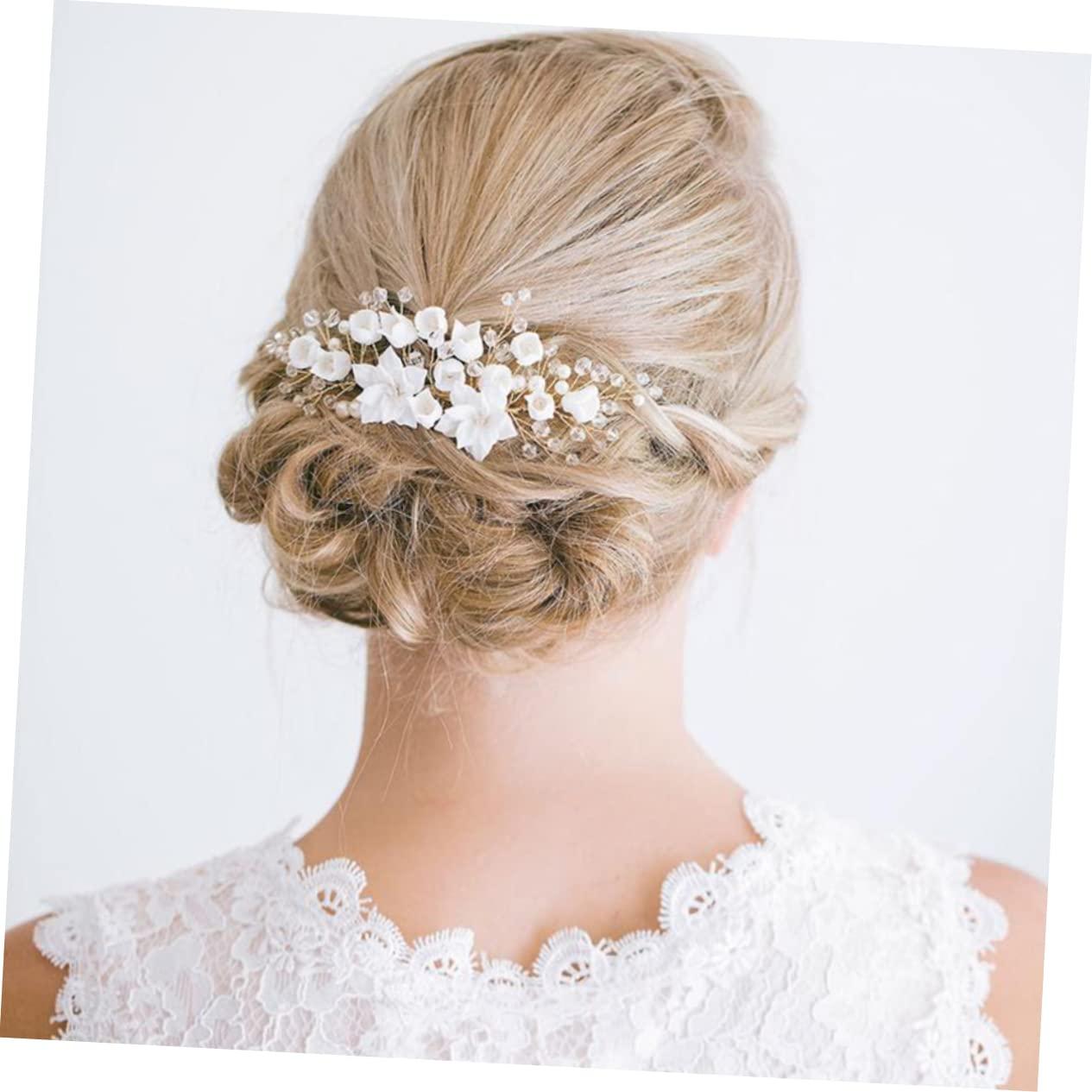 Gogogmee Gogogmee 3pcs White Wedding Headpiece Women Hairpin Bridal Hair Comb Bridal Side Comb