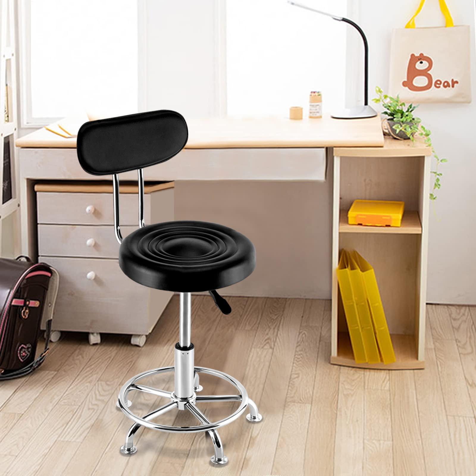 QIUTMER QIUTMER Chair Stool Salon Chair with 360 Swivel Seat Height Adjustable High Barber Cutting Stools with Backrest Black for Home Office Barber Shop