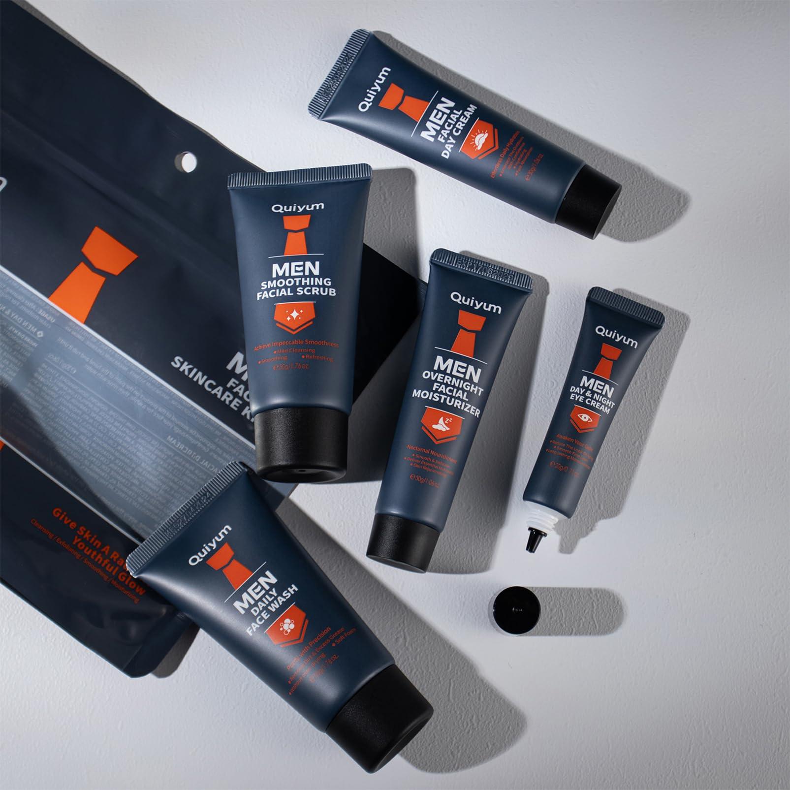 ISHERBIN Mens Gifts for Christmas, Mens Skin Care Set, Mens Facial Care Kit, Anti-Aging Skin Care Routine for Men: Face Wash, Scrub, Men\'s Evening Moisturizer & Day Cream, Eye Cream Beauty Gifts for Him 5-Pack