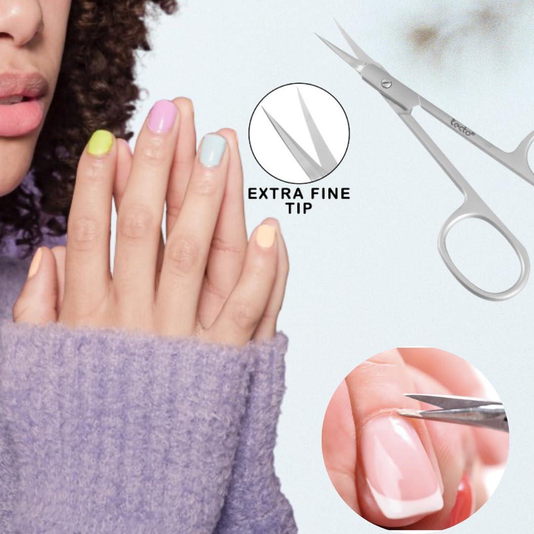 Tecto Tecto Professional Nail Scissors, Stainless Steel Manicure Scissors,Cuticle Scissors, Multi-Purpose, Eyelashes, Eyebrow, Toenail for Women and Men (Extra Fine Tip Nail Scissor)