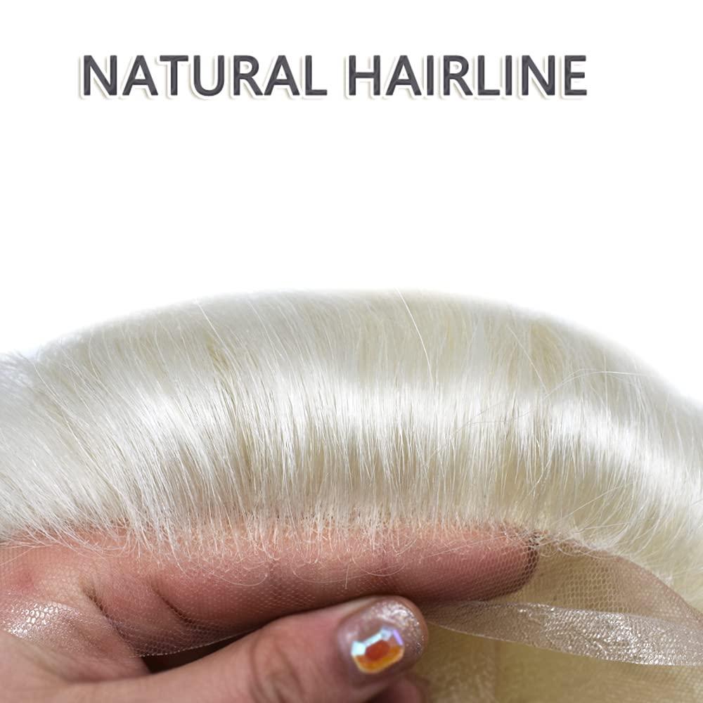 SINGA HAIR Mens Toupee Hair Replacement System for Men All French Lace Mens Hairpiece Soft Lace and Breathable Full Lace Hair Unit Human Hair Toupee For Men 8\"X10\"#60RY-100% Density