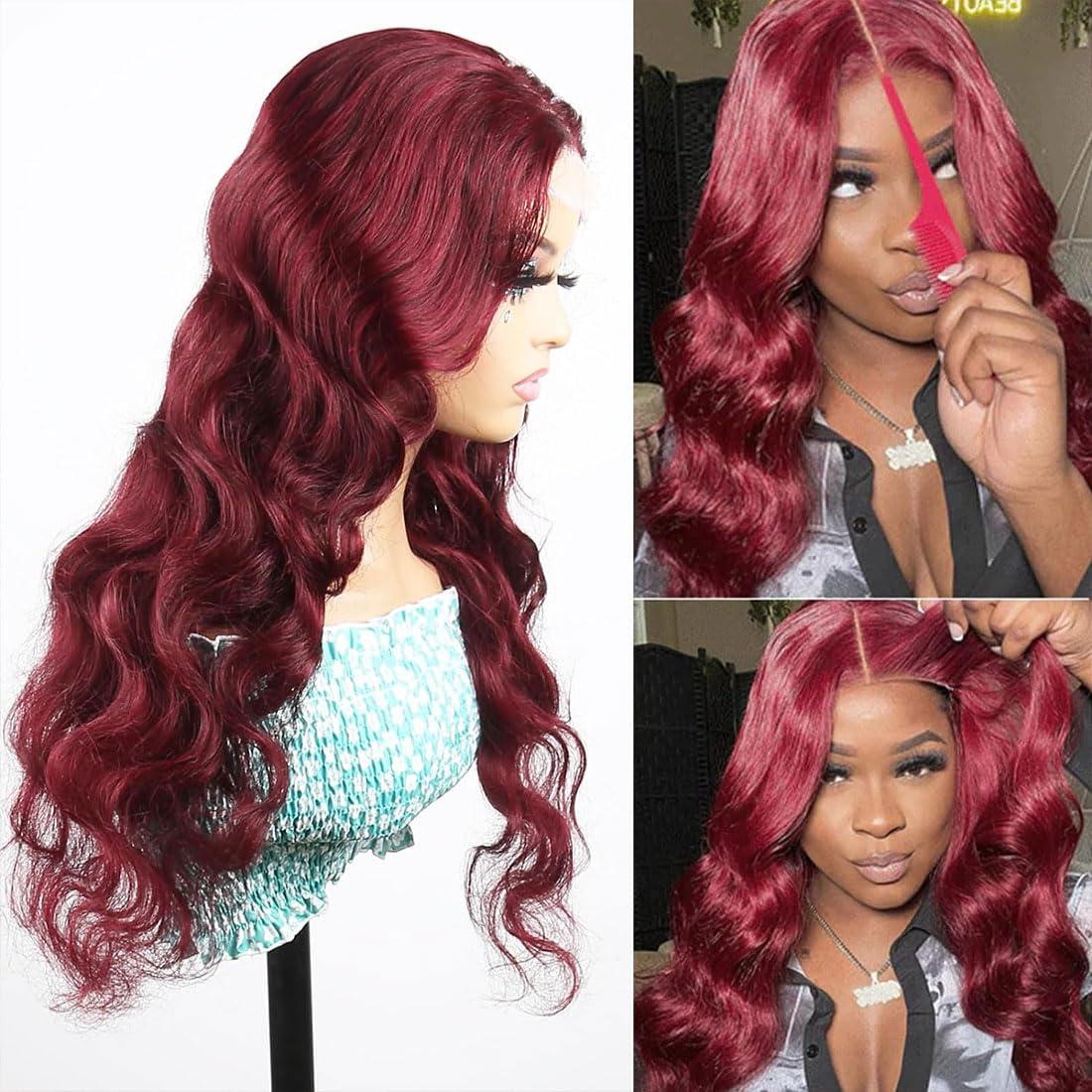 Ladyrite 99J Burgundy Lace Closure Wigs Human Hair Glueless Wigs Human Hair Pre Plucked Pre Cut 5X5 Lace Front Wig 99J Body Wave Lace Closure Wigs Pre Plucked With Baby Hair 180 Density for Women 16 Inch