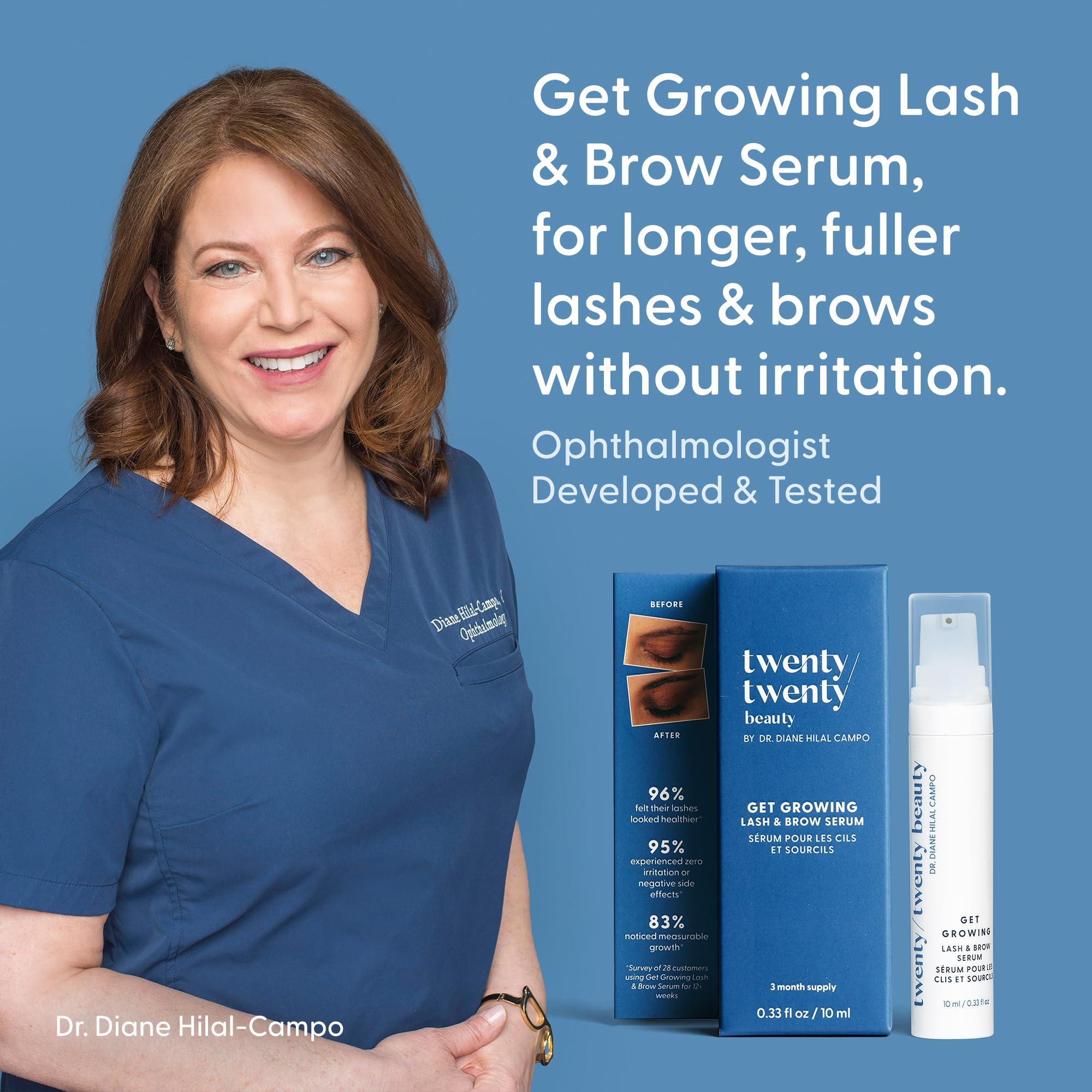 twenty/twenty beauty Get Growing Lash & Brow Serum  Thicker, Fuller Looking Lashes & Brows - Vegan & Safe for Sensitive Eyes - Ophthalmologist Developed - Cruelty-Free, Clean Ingredients
