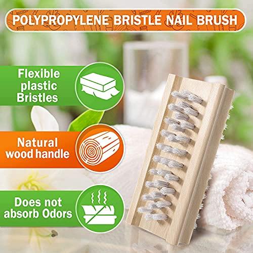 KONEX Konex Non-Slip Wooden Two-sided Hand and Nail Brush - Stiff Bristle Fingernail Brushes for Cleaning Under Nails - Heavy Duty Fingernail Brush for Manicure and Automotive Use - 2 Pack