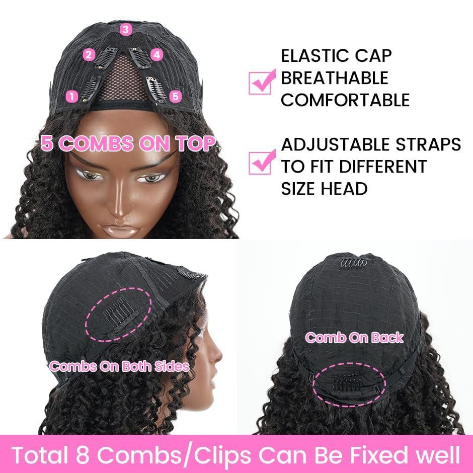 OLFORY OLFORY Curly V Part Wig Human Hair Wigs for Black Women Upgrade U Part Wig 12A Virgin Hair Curly Wig No Glue Kinky Curly Clip In Half Wig V Shape Wigs(22 inch, v-part-curly)