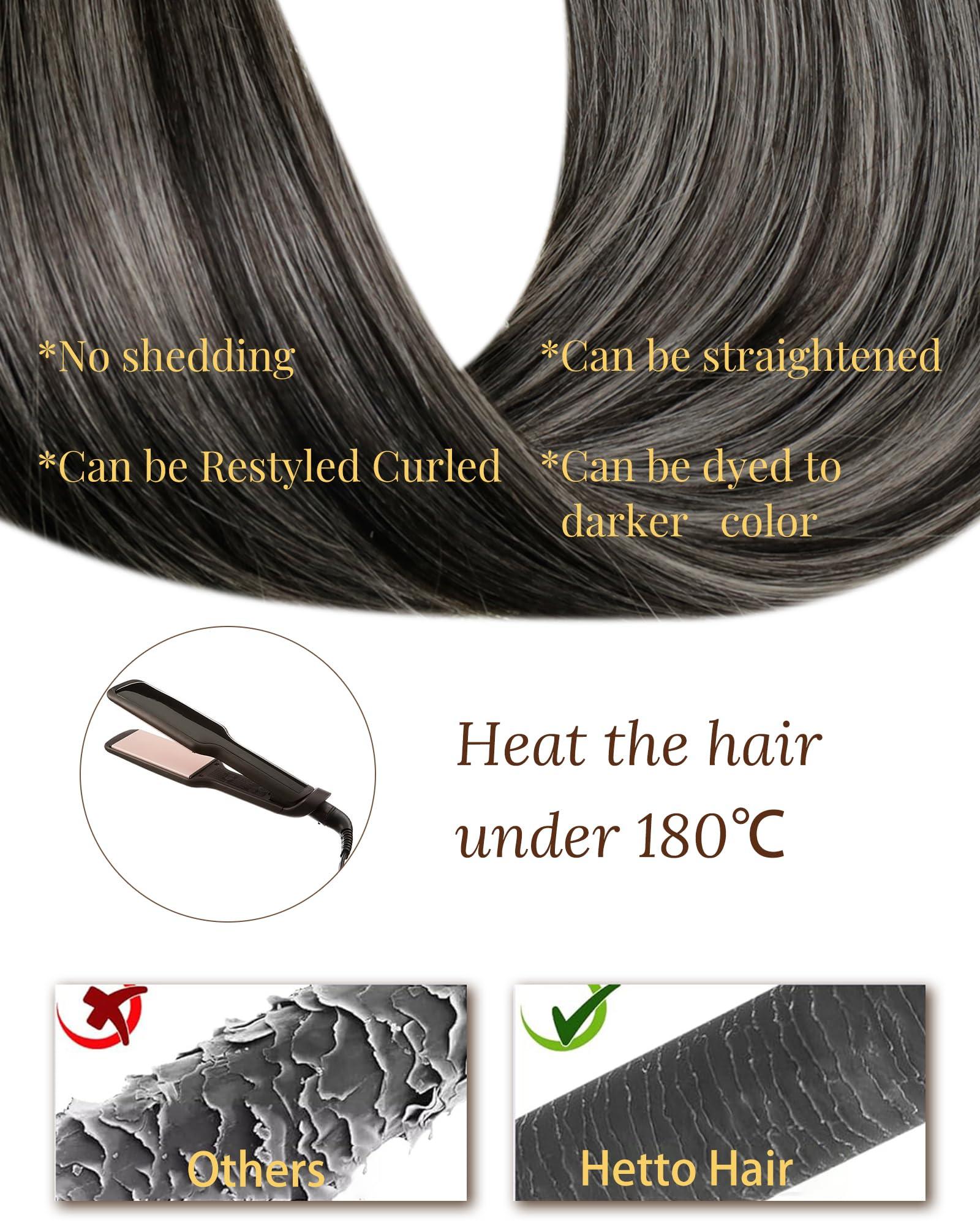 Hetto Hetto Micro Loop Hair Extensions Real Human Hair Ombre Black to Silver Remy Micro Beads Hair Extensions Natural Micro Link Hair Extensions Human Hair for Women 18 Inch 50g 50s