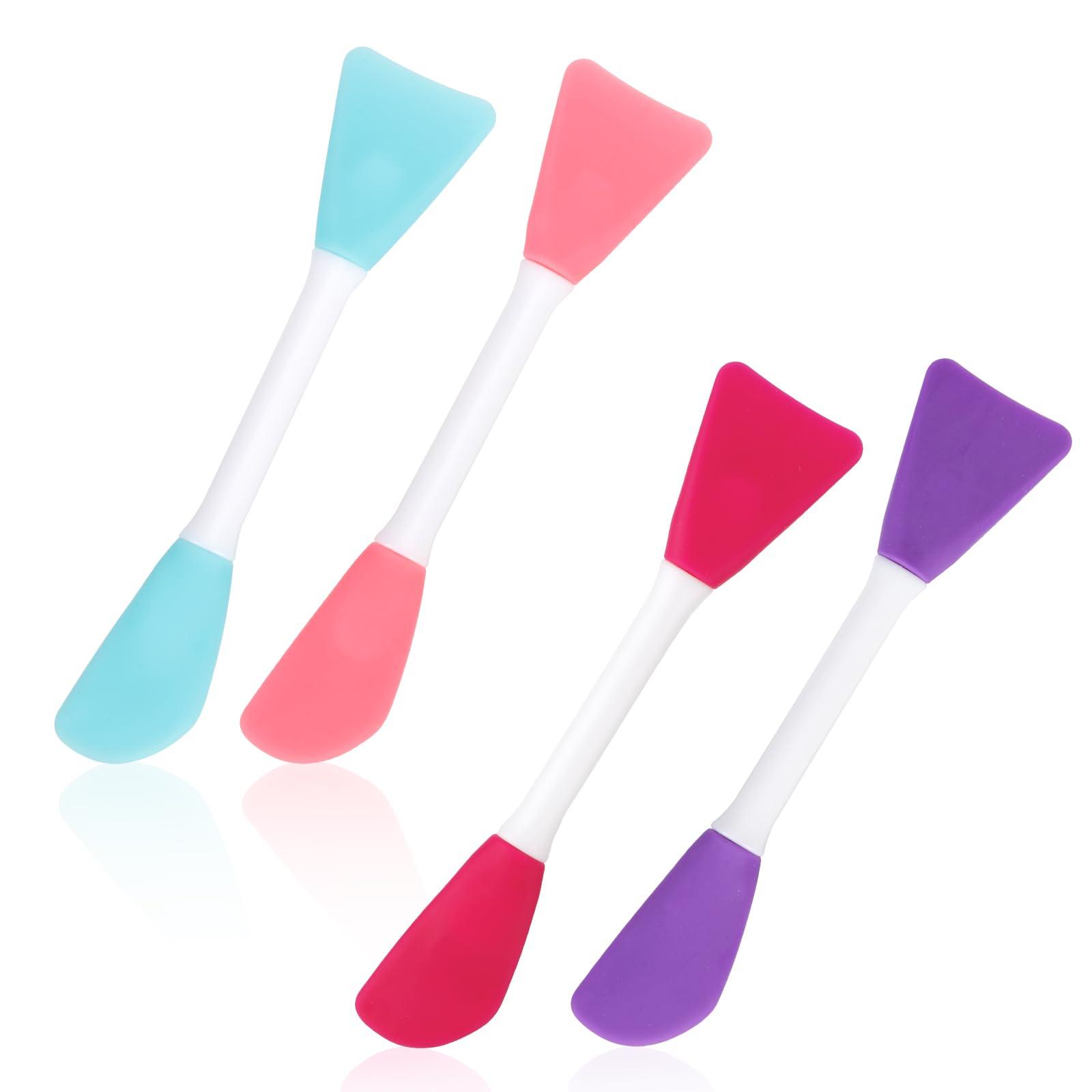 XIHIRCD 4pcs Silicone Face Mask Applicator, Dual-Head Mask Brushes Facial Mask Brush Applicator Soft Face Mask Spatula Beauty Brush Tool for Applying Mud Mask Lotion Skincare Cream (4 Colors)